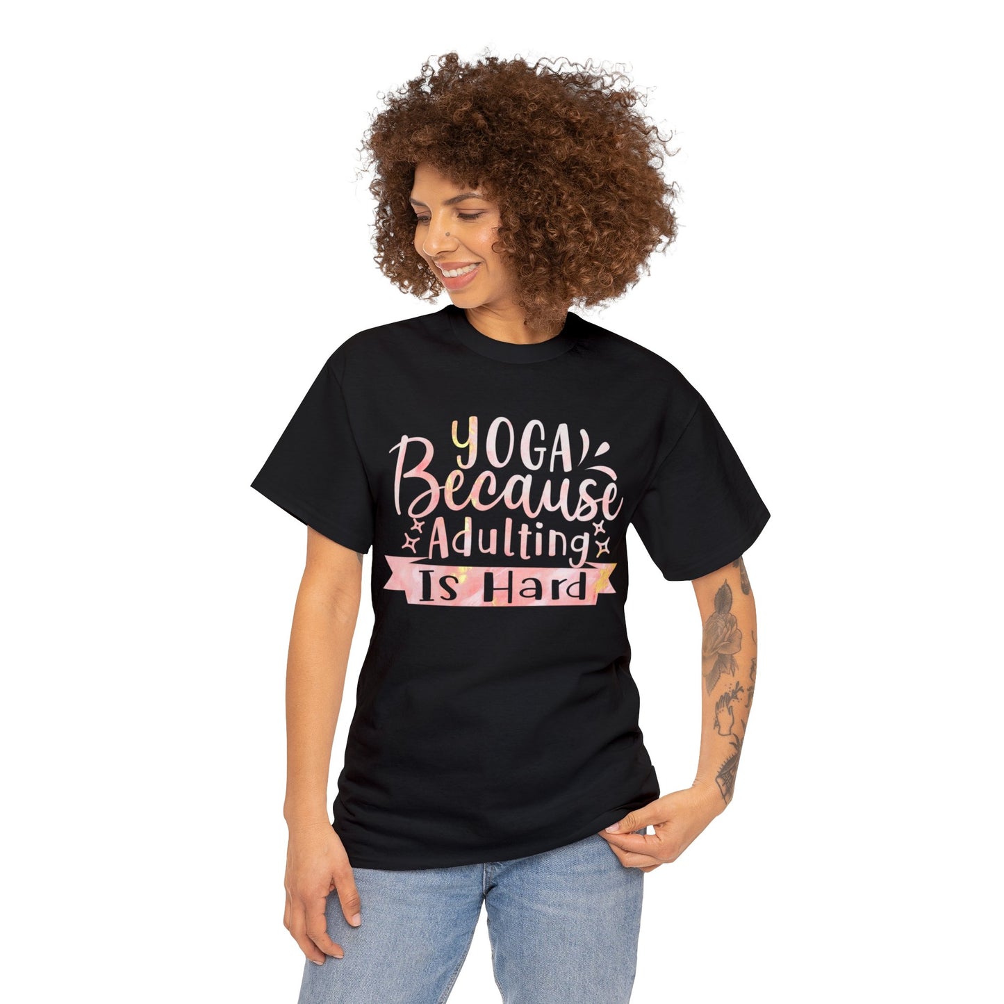Yoga Because Adulting is Hard' T-Shirt - Embrace Comfort and Ease! Unisex Heavy Cotton Tee